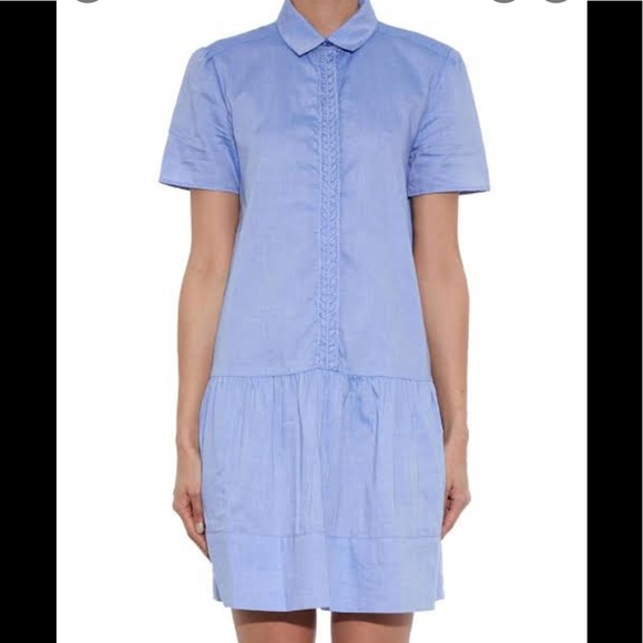 Athe Vanessa Bruno Coralie Cotton-Poplin Braided Placket Blue Drop-waist dress - Picture 3 of 8